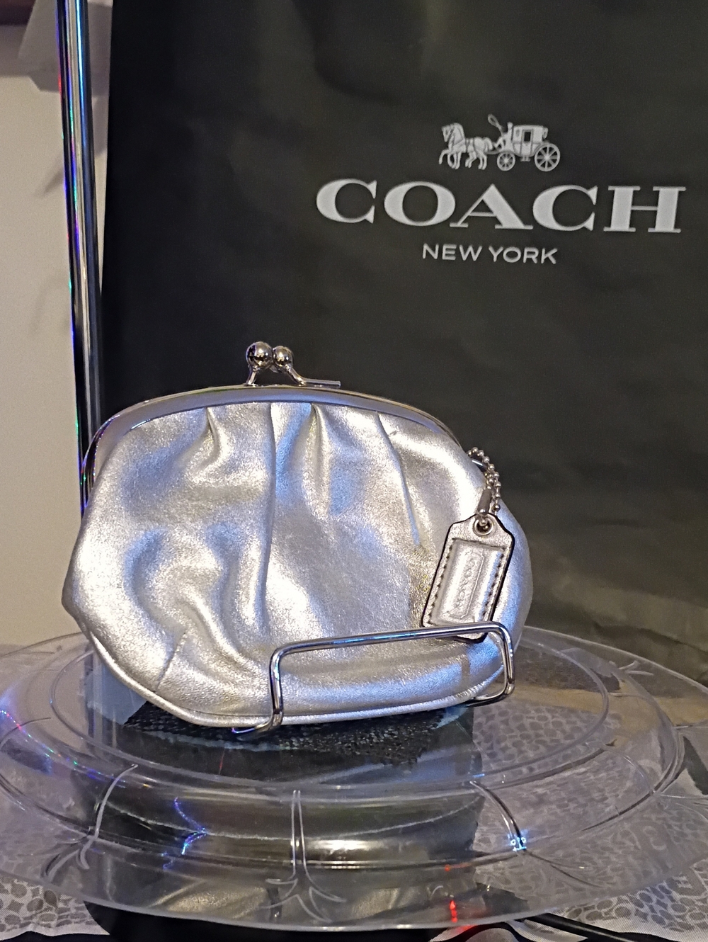 Coach Silver Metallic Kiss-Lock Coin Purse